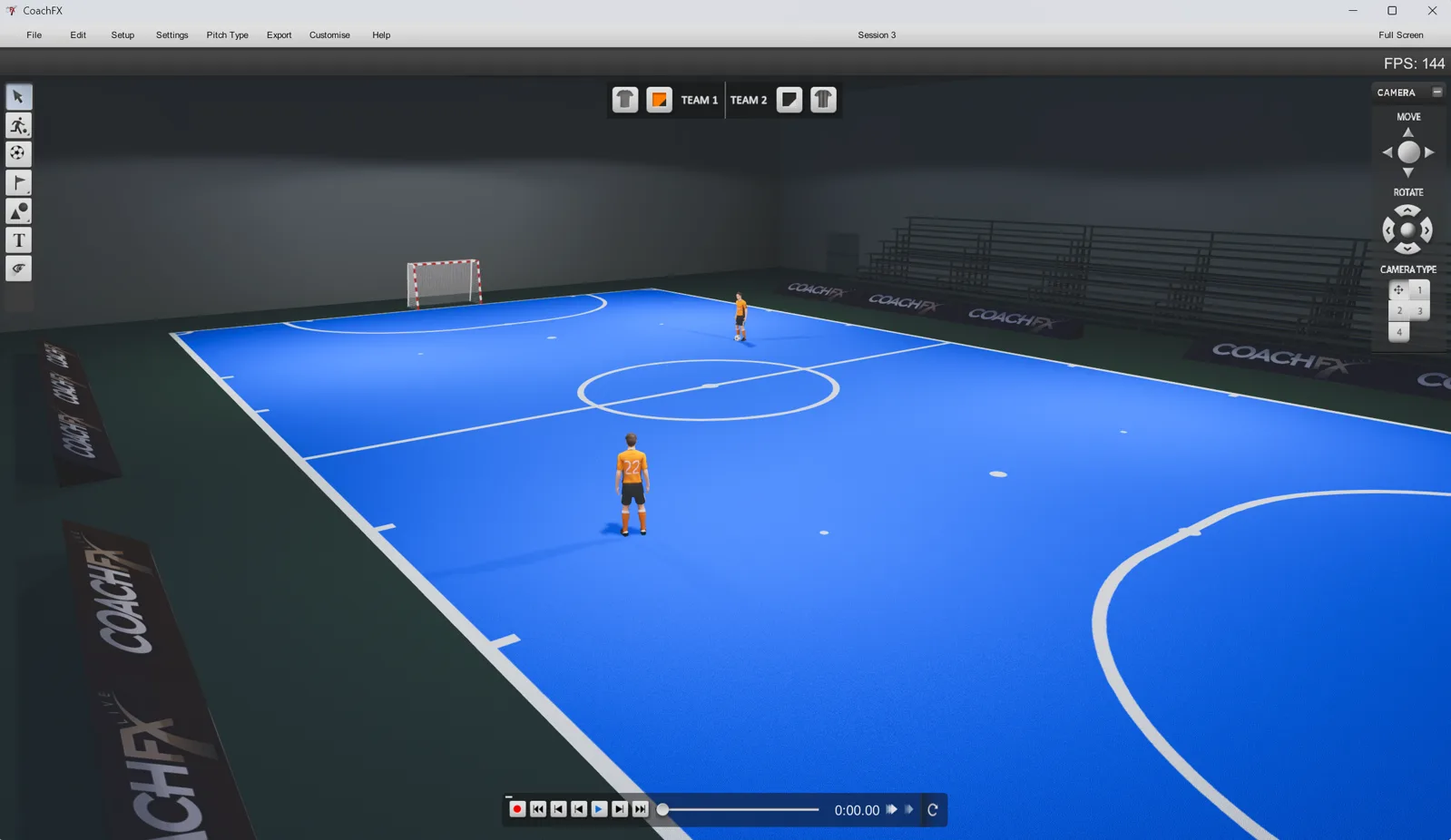 CoachFX indoor football session viewed from the pitch