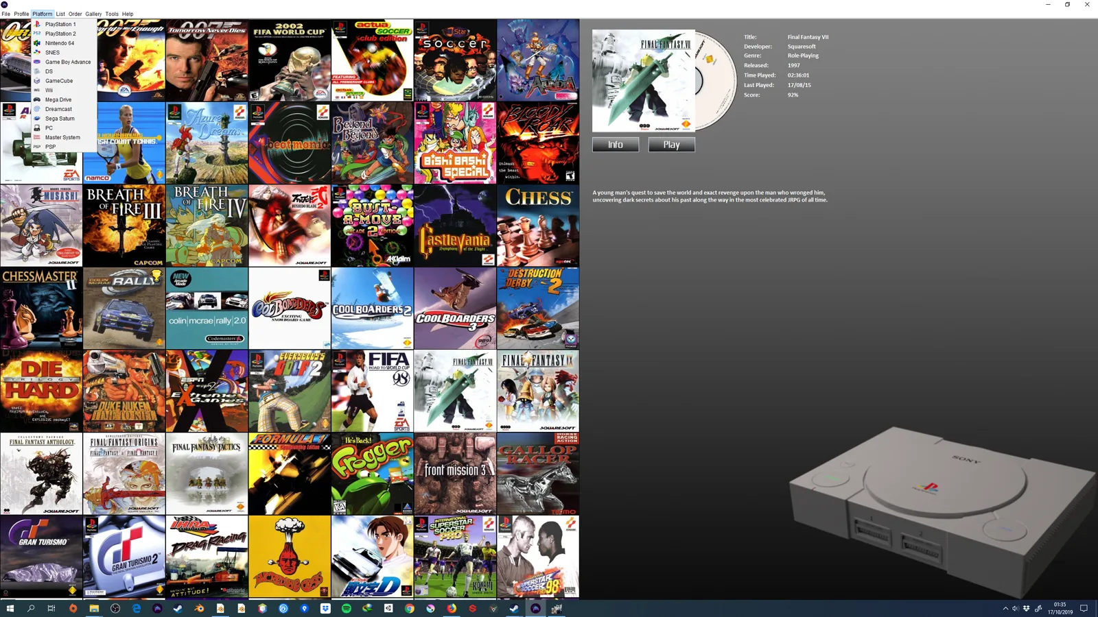 Java emulator frontend platform menu with console libraries