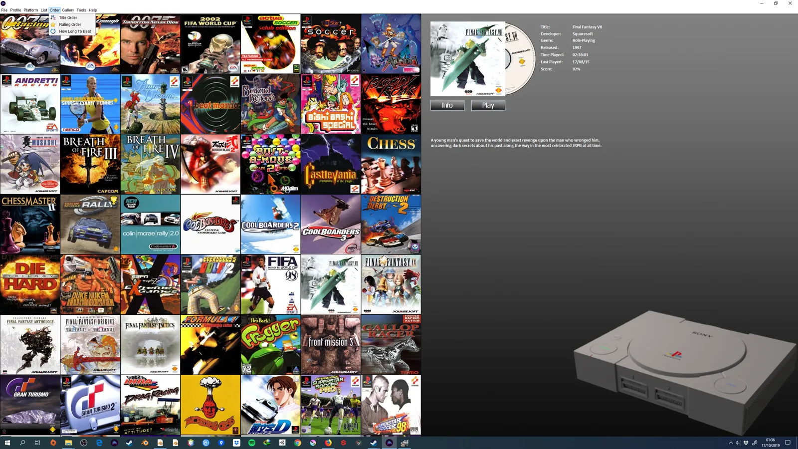 Java emulator frontend tools menu with metadata and library actions
