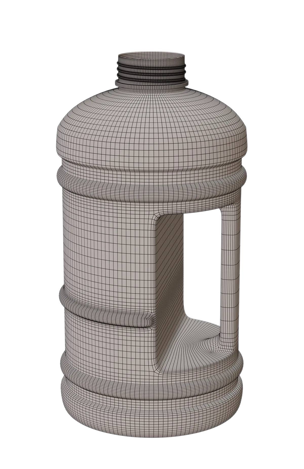 Water bottle dense subdivision topology around the handle and body