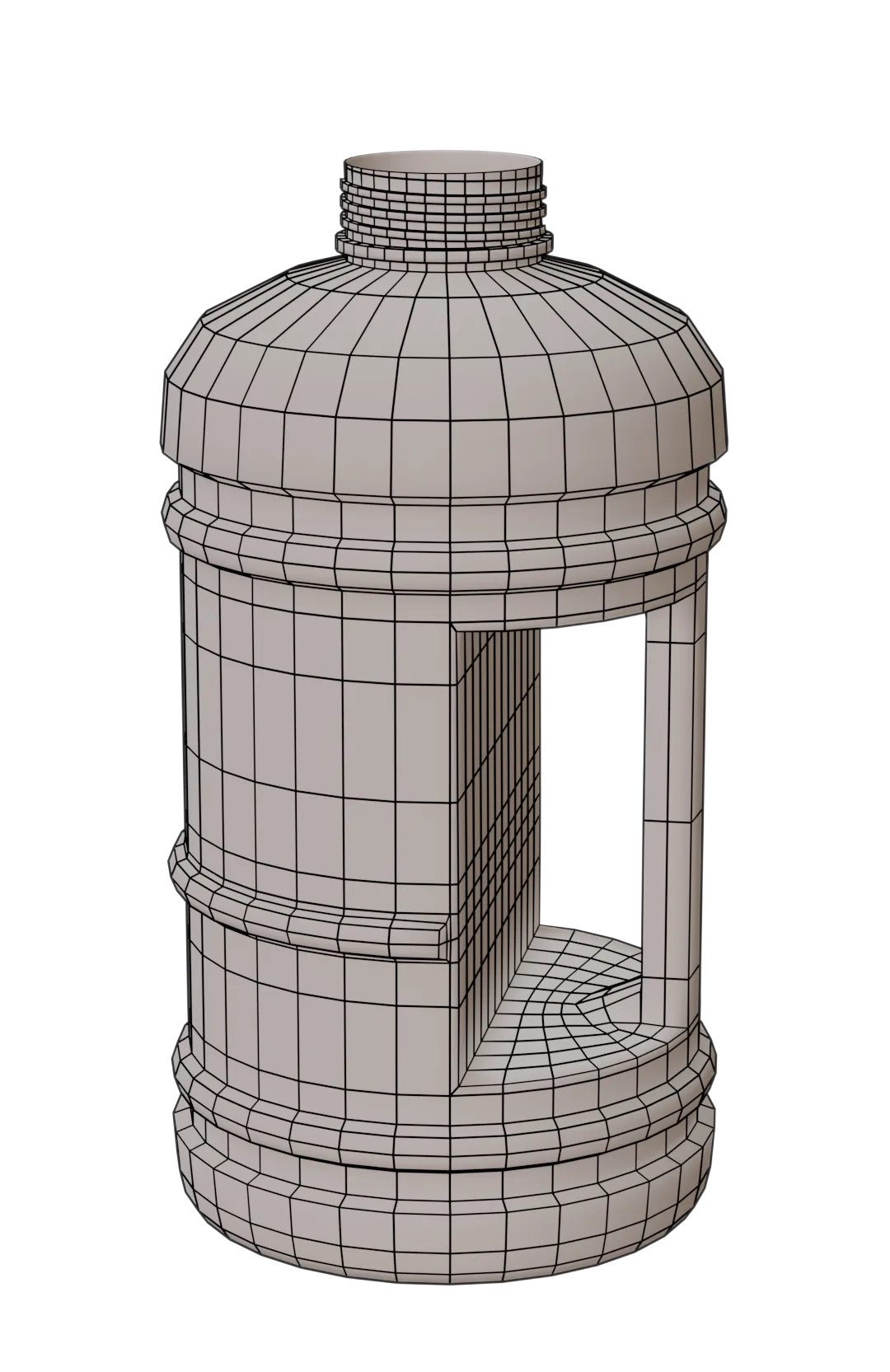 Water bottle low subdivision topology with edge loops visible
